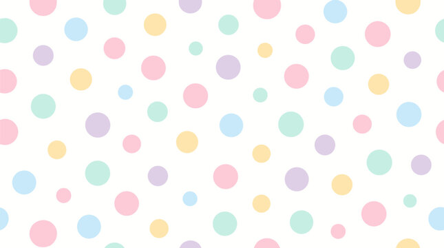 Seamless pastel polka dot pattern with scattered circles on white background, cheerful vector repeat for kids fabric, gift wrap, stationery, party decor, nursery wallpaper and branding design