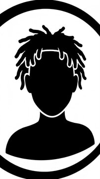 Minimalist circular profile icon of person with dreadlocks.