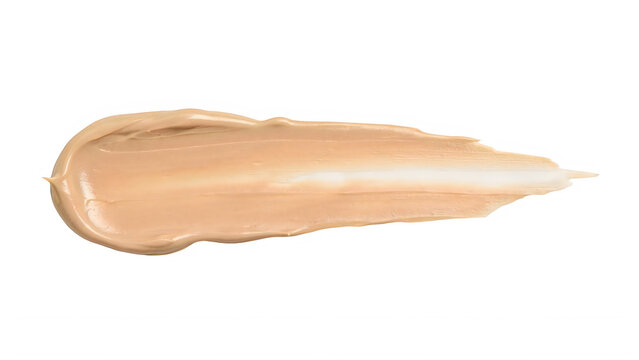 Beige liquid foundation smear. Cosmetic makeup cream swatch isolated on transparent background.