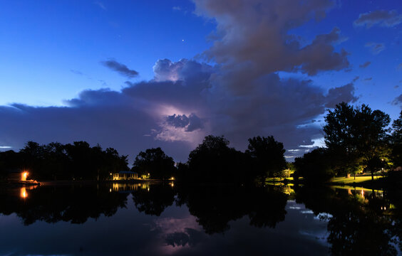 Lightning Storm over Scenic Lake at Twilight