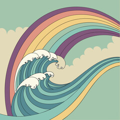Obraz premium Colorful rainbow with waves and clouds in the background colorful atmosphere phenomenon illustration background landscape sunshine refraction saturation brightness vibrancy radiance