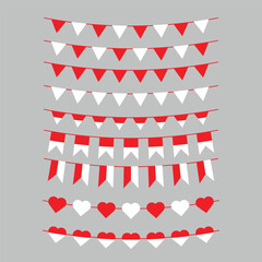 Obraz premium Indonesia independence day red and white bunting flag decoration set vector illustration