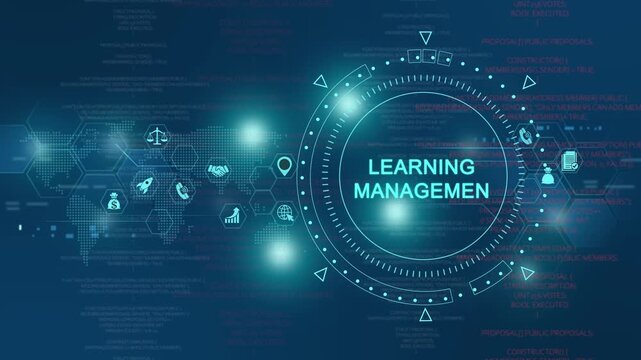 Learning management system interface with digital global network and hud data visualization education technology