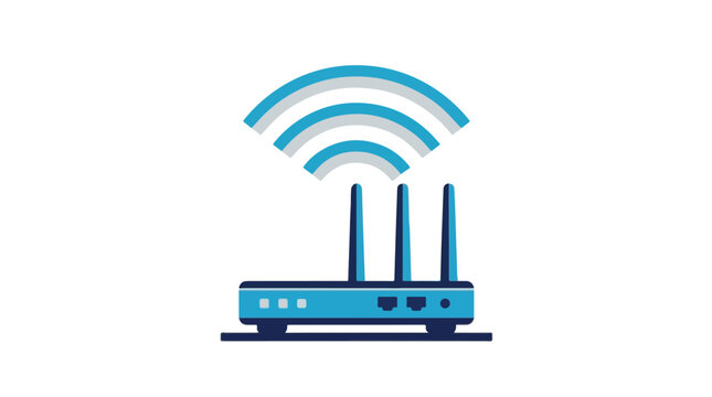 modern wifi router with signal waves illustrating wireless internet connectivity in blue and gray colors