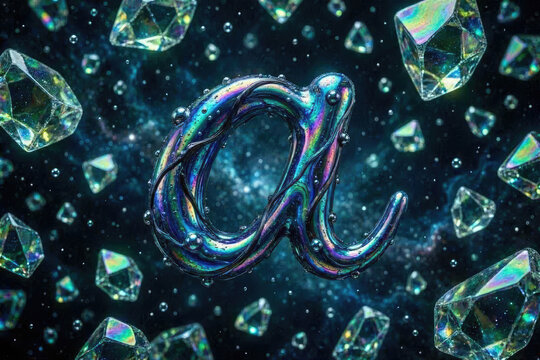 Letter A Experimental Vector Text Art, Unique Bismuth and Ferrofluid Cursive Lettering