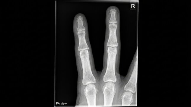 Human hand bone x-ray image.