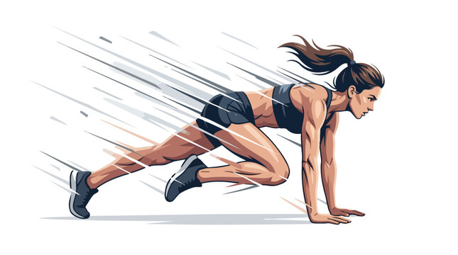 Athletic woman in a starting position for a sprint race.