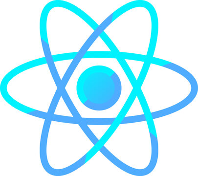 Abstract blue atomic structure representing digital technology and modern software development in a clean illustration