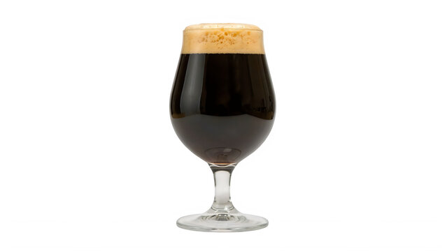 Glass of dark stout beer. Isolated craft porter ale with foam on transparent background.