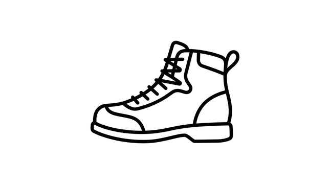 A simple black and white line art illustration of a sturdy hiking boot.