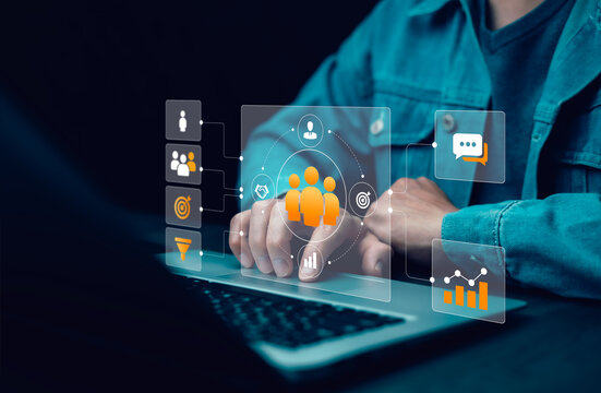 Customer segmentation and audience analytics with targeting, communication, funnel and growth metrics, representing customer intelligence, marketing strategy and engagement management.
