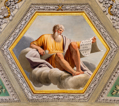 LUCCA, ITALY - JUNE 23, 2026: The fresco of prophet Isaiah in the church Basilica di San Frediano in the capella dellla Croce by unknown artist. 