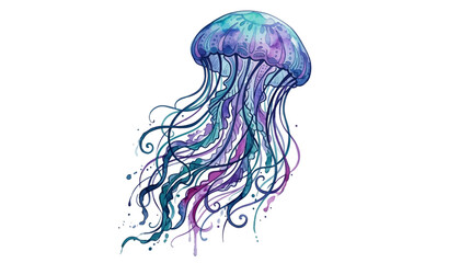 Vibrant watercolor jellyfish illustration on white background © iffa