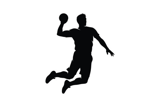 Handball Player Silhouette Jumping and Throwing Ball