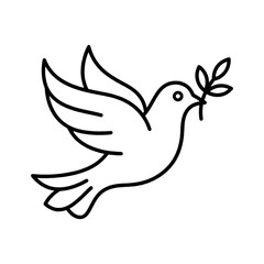 Fototapeta premium Peace Dove Bird Holding Olive Branch Outline Icon Line Art 