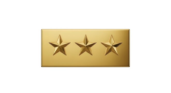 Golden three star badge or medal with embossed stars on rectangular plaque symbolizing achievement or excellence in awards and recognition
