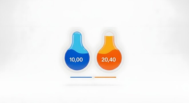 Colorful infographic with blue and orange beaker icons displaying numerical data for scientific or business analysis