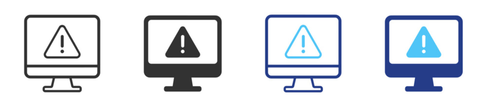 Monitor warning line icon with security alert, computer error and protection symbol on transparent background