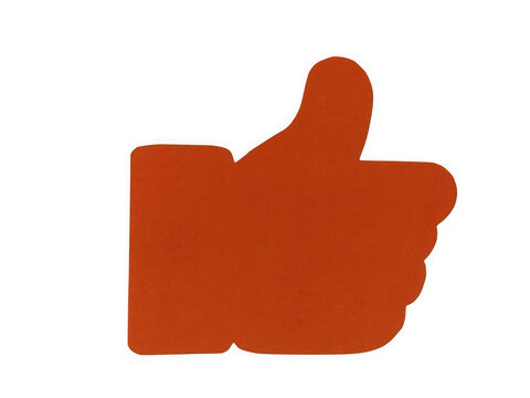 A single red thumbs up hand gesture icon representing success and positive feedback isolated on transparent background