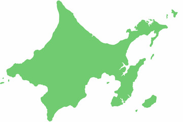 Fototapeta premium Hokkaido Map Silhouette Against A White Background Simple Green Illustration