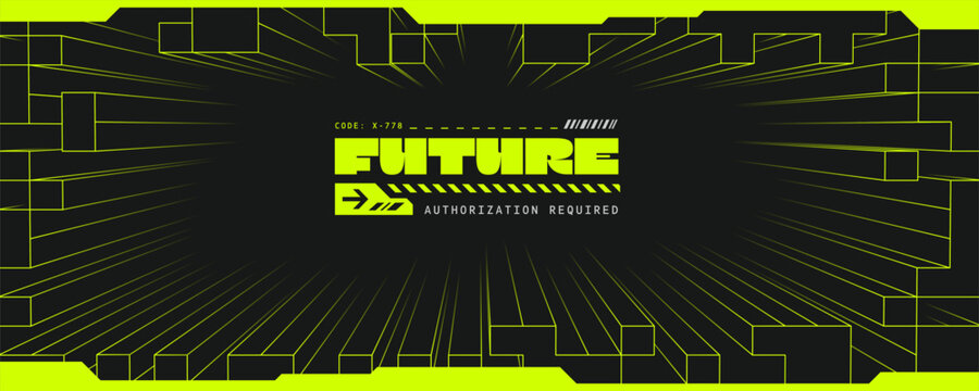 Grid box perspective and 3d block green with background gradient square. Geometric design tech and abstract random futuristic with vector graphic neon.