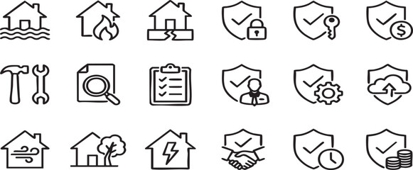 Fototapeta premium Art & IllustrationSet of insurance and property maintenance line icons 