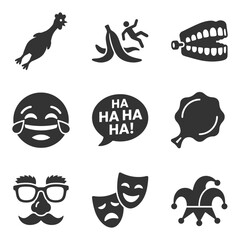 Fototapeta premium Black comedy icons: silly symbols of laughter and humor.