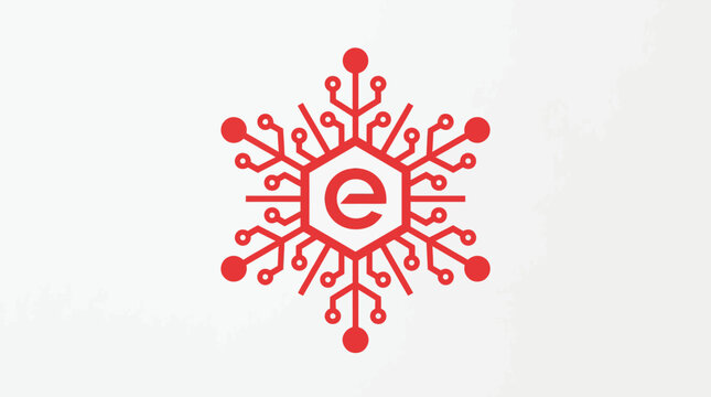 Red circuit board hexagonal letter E logo.