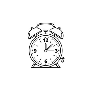 Black alarm clock showing ten o'clock on a dark background.