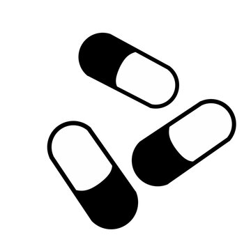 Three black and white pill capsules in minimalist style