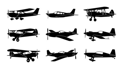 Airplane Silhouettes Collection: Vintage Biplanes, Modern Aircraft, Aviation Icons © Ayush