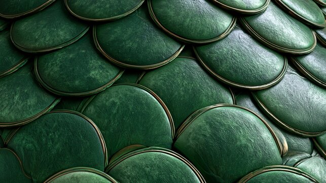 Detailed close-up showcasing a vibrant green dragon scale texture, intricate patterns, and metallic accents, a fantasy surface