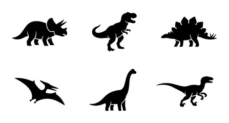 Dinosaur Silhouettes Collection, Prehistoric Creatures Icons, Jurassic Era Vector Graphics © Sriti