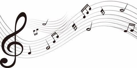 Elegant flowing musical staff with notes a black and white vector illustration © Anik