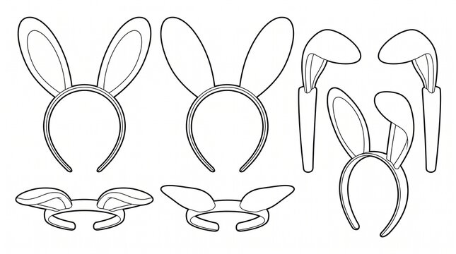 Bunny Ears Headband Set Coloring Page - Easter Costume Accessory Outline Vector Illustrations Collection