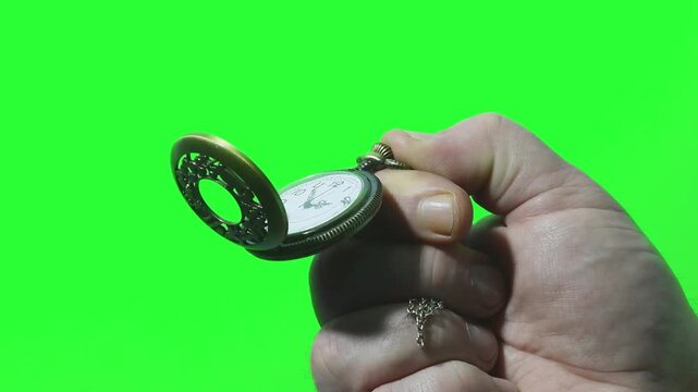 Old pocket watches from different centuries shown on chroma key background