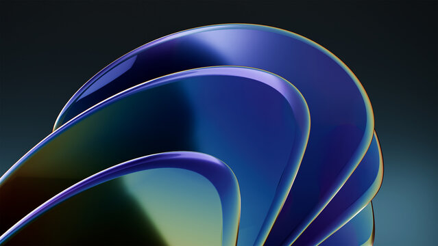 Abstract Iridescent 3D Fluid Shapes on Dark Background with Futuristic Gradient Design