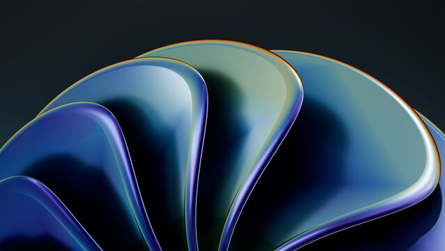 Modern Abstract Glossy 3D Metallic Waves with Colorful Gradient Reflection