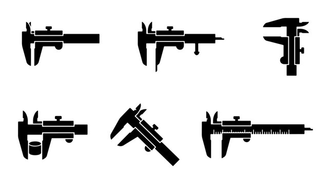 Calipers Set, Precision Measuring Tools, Engineering Instruments, Technical Icons, Vector Graphics