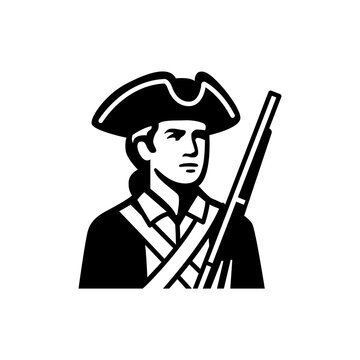 American Revolutionary War Soldier Minuteman Line Icon