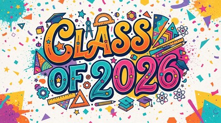 Fototapeta premium Class of 2026 graduation celebration design isolated on white background