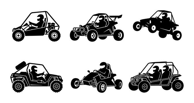 Buggy Vector Icons, Off-Road Vehicle Silhouettes, Dune Buggy Set, Go-Kart Graphics