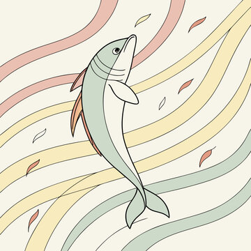 Illustration of a fish swimming in water with bubbles swimming illustration underwater creature movement illustrate represent demonstrate illustrative depictive representative