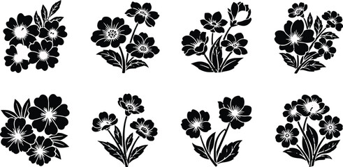 Obraz premium Hand drawn wildflower sketches set featuring delicate floral elements isolated on black background for creative design projects