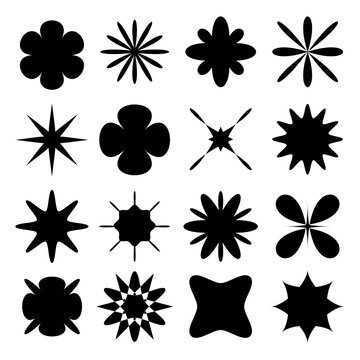 Collection of black vector decorative abstract geometric flower shapes or symbols