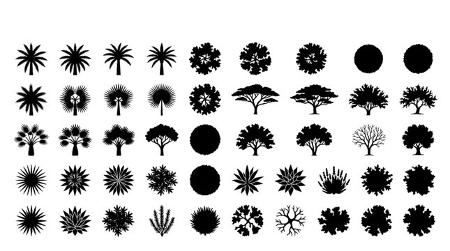 Landscape Tree Silhouette Collection with Top View and Elevation Vegetation Symbols