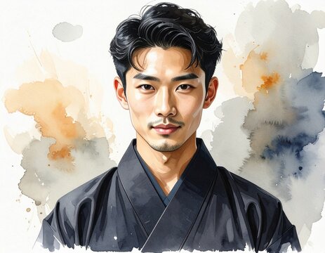 黒い着物の髭男性