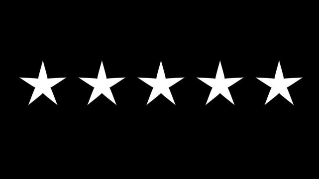 White color five star rating animation. suitable for websites, reviews, customer ratings, feedback, quality benchmarks, and excellence awards.
