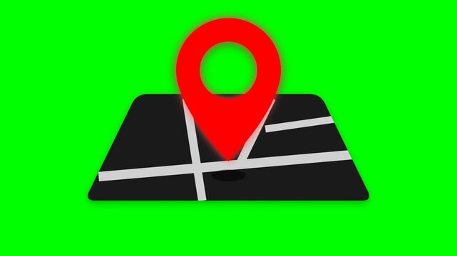 3D map location pin marker icon with green screen background for navigation, travel destination, GPS tracking, and direction concepts