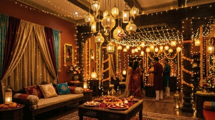 Naklejka premium Indian festival celebration with lights and traditional decor